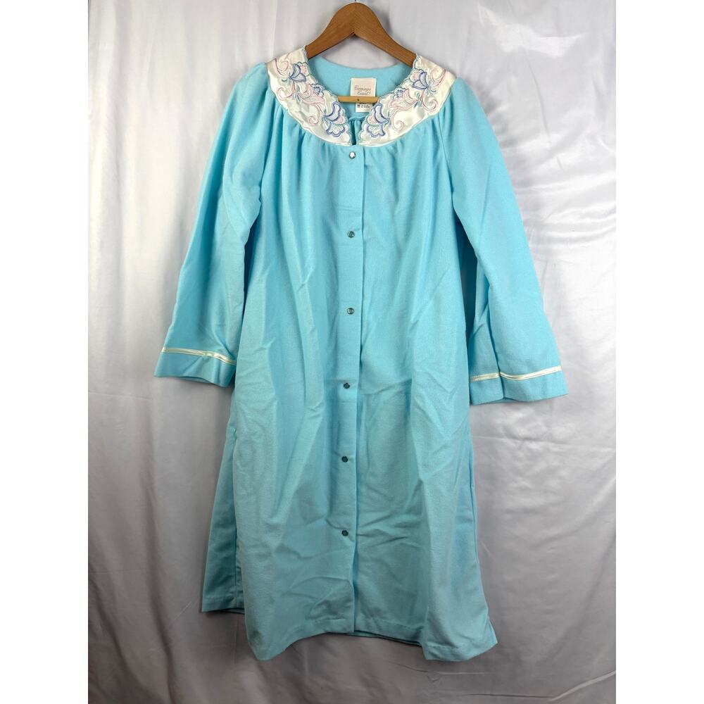 Vintage Sears Carriage Court Robe Embroidered Blue Snap Buttons‎ SMALL 1990s